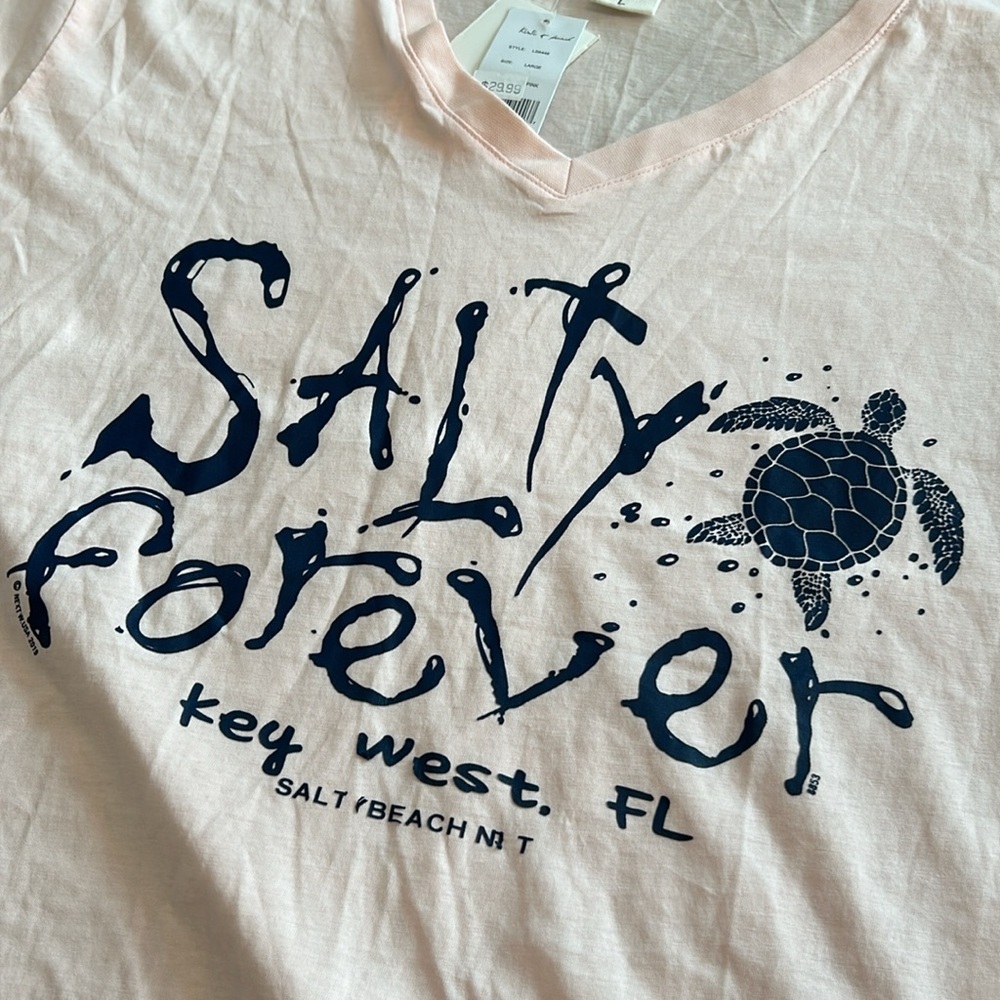 NWT KIWI & PUNCH SHORT SLEEVE T-SHIRT V-NECK LIGHT PINK  TEE SIZE LARGE - Picture 3 of 8